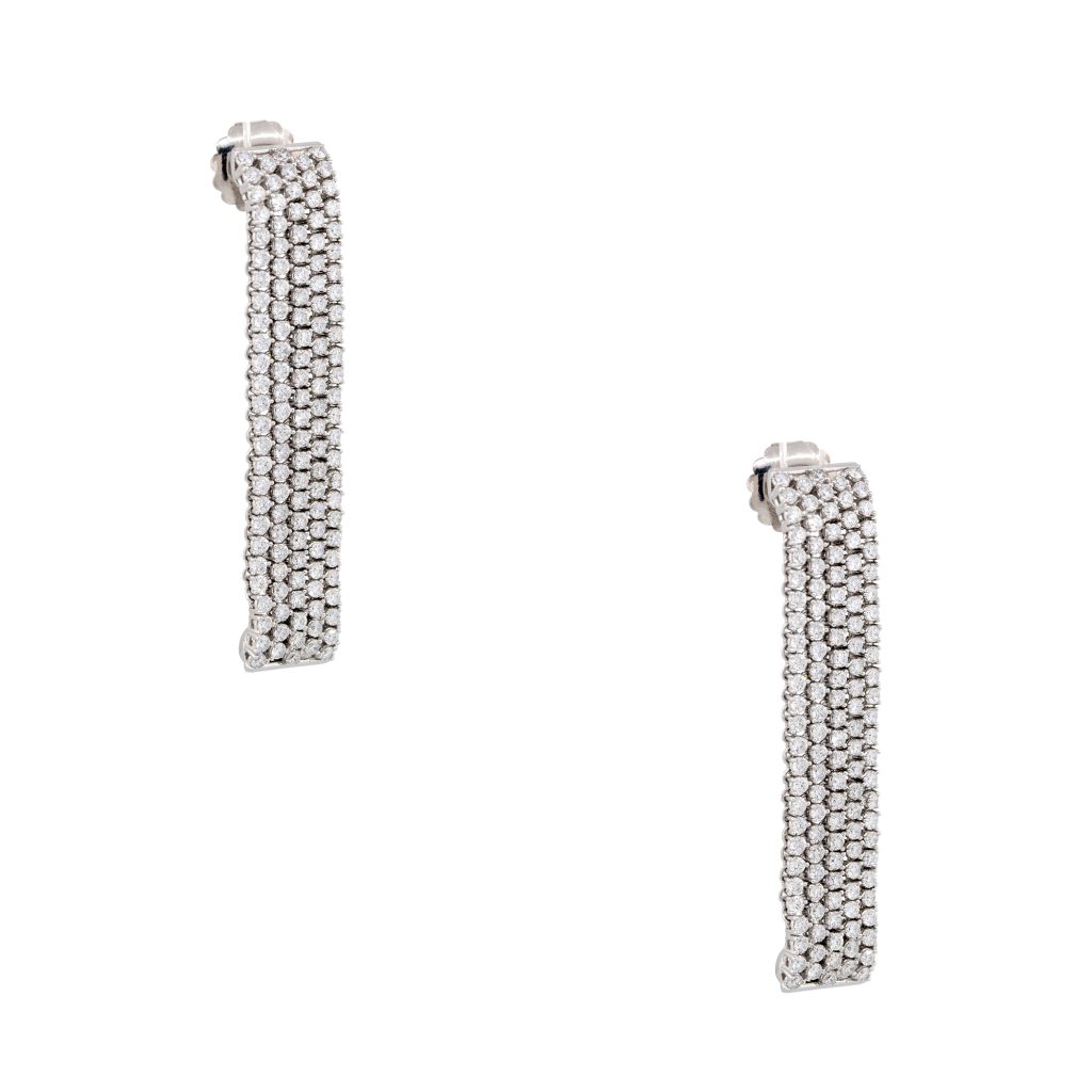 18k White Gold 5.51ctw Diamond 5-Row Drop Earrings