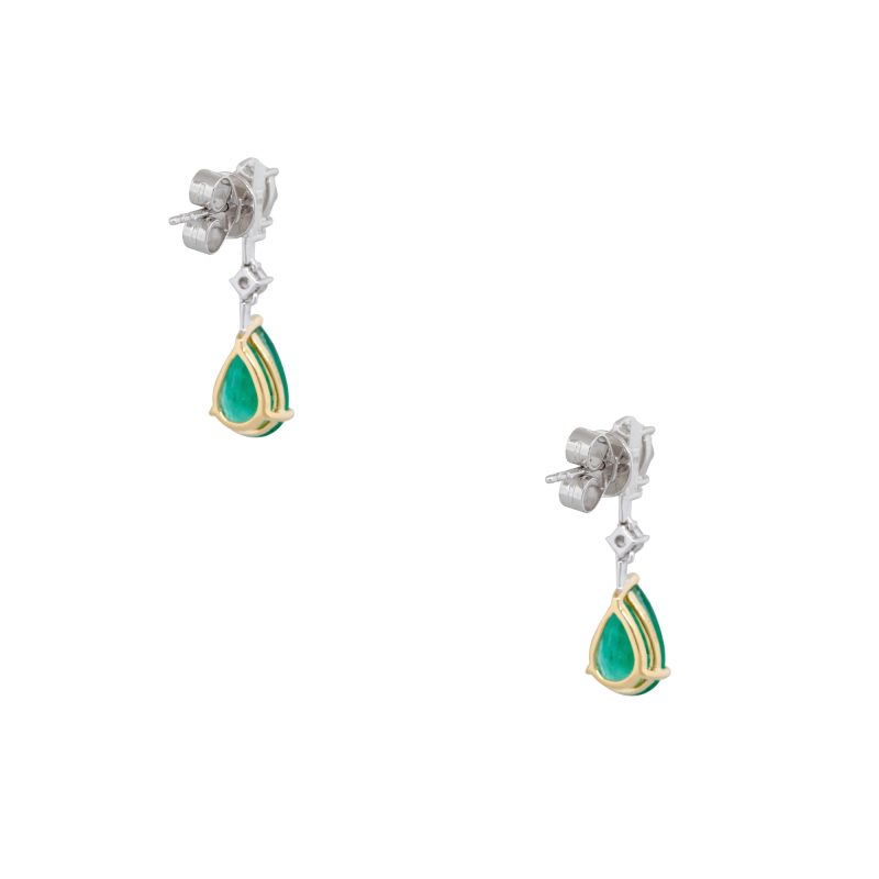 18k White/Yellow Gold 3.07ct Emerald & 0.96ct Diamond Drop Earrings