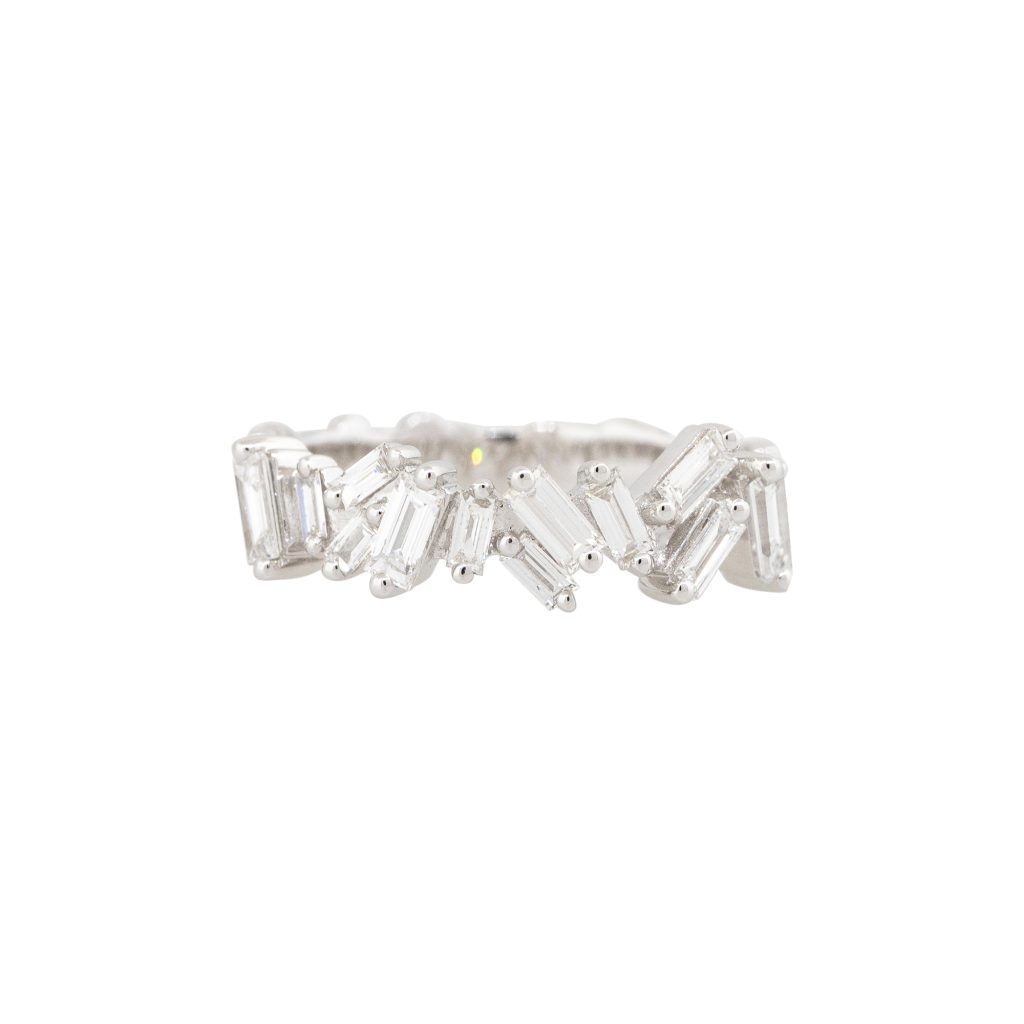 18k White Gold 0.67ctw Baguette Cut Diamond Ribbed Ring