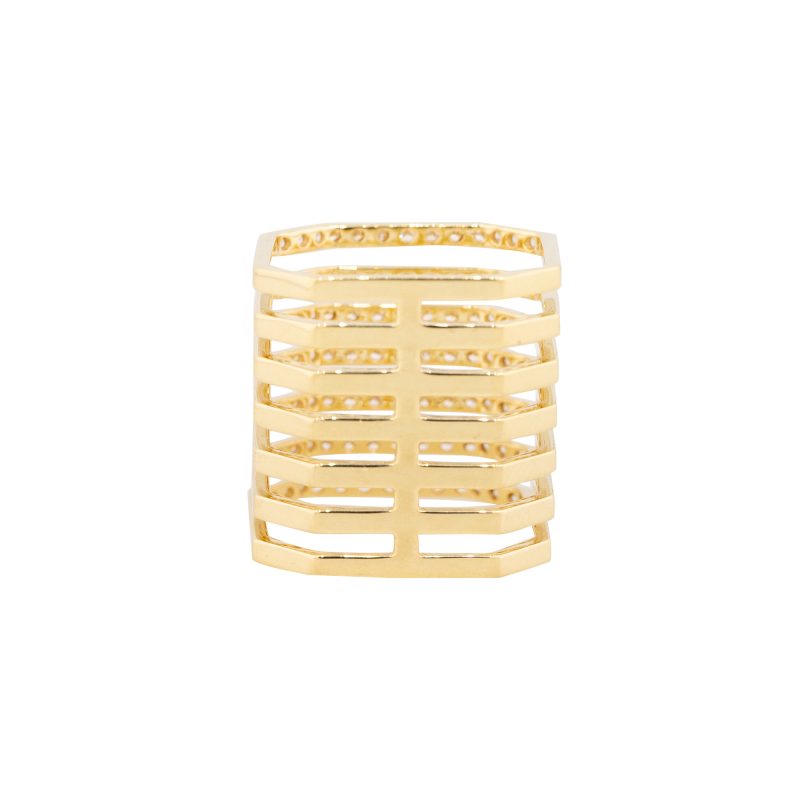 18k Yellow Gold 1.1ctw Diamond 7-Row Square Shaped Ring