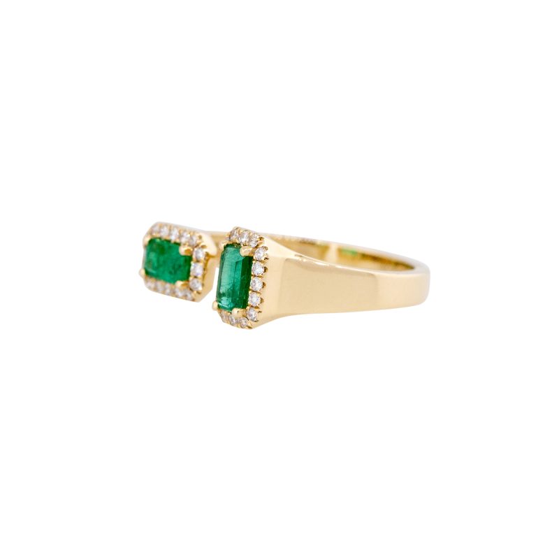 14k Yellow Gold 0.65ctw Emerald & 0.16ctw Diamond Open Ring