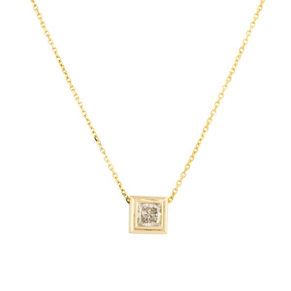 14k Yellow Gold 0.99ctw Princess Cut Floating Diamond Necklace