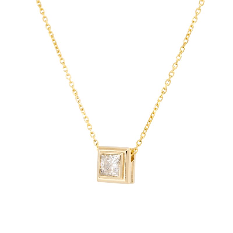 14k Yellow Gold 0.99ctw Princess Cut Floating Diamond Necklace