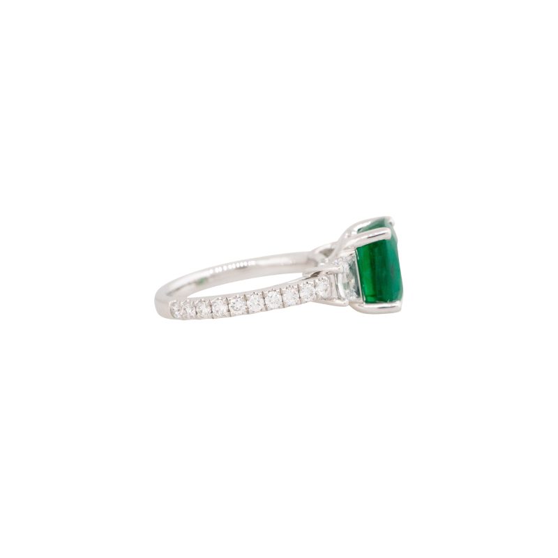 GIA Certified 18k White Gold 3.48ct Emerald & 1.35ct Diamond Engagement Ring