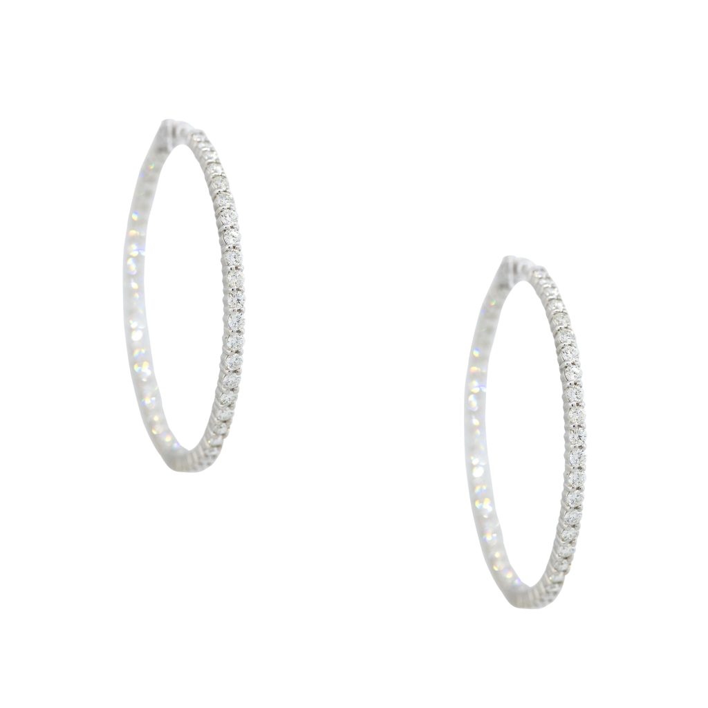 14k White Gold 7.22ctw Round Brilliant Cut Diamond Hoop Earrings 