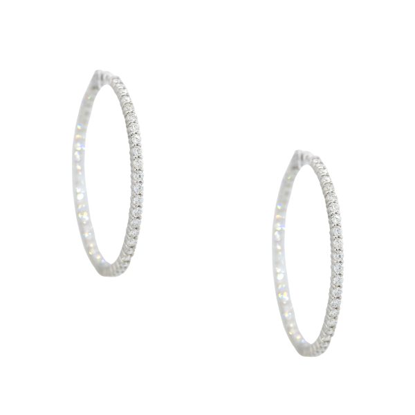 14k White Gold 7.22ctw Round Brilliant Cut Diamond Hoop Earrings 