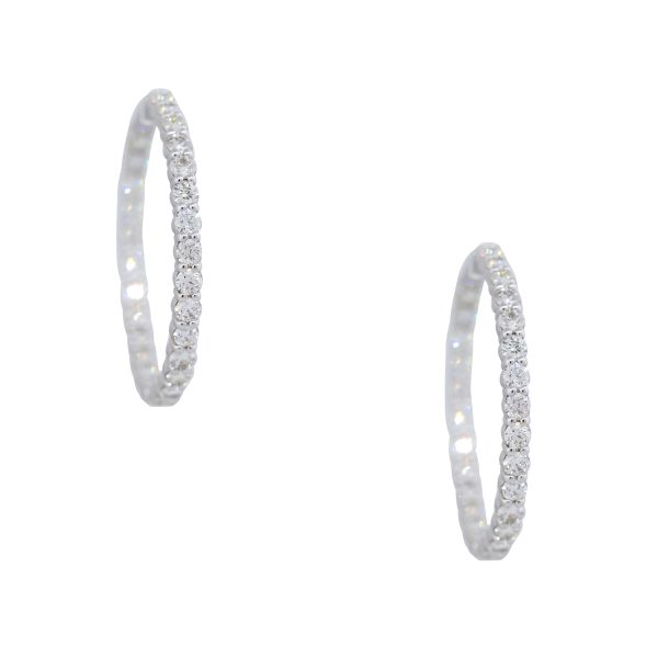 14k White Gold 7.63ctw Round Brilliant Cut Diamond Hoop Earrings