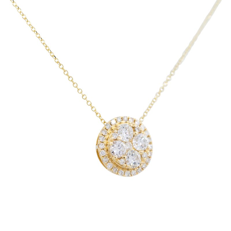 18k Yellow Gold 1.05ctw Cluster Diamond Button Pendant Necklace