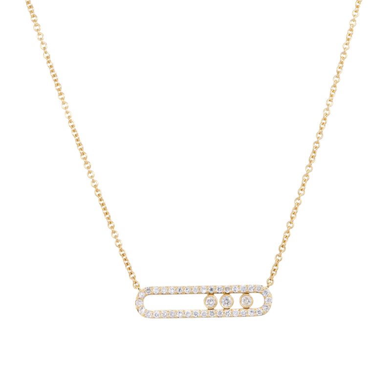 18k Yellow Gold 0.70ctw Floating Diamond Oval Link Pendant Necklace