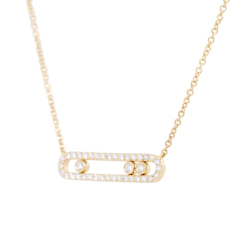 18k Yellow Gold 0.70ctw Floating Diamond Oval Link Pendant Necklace