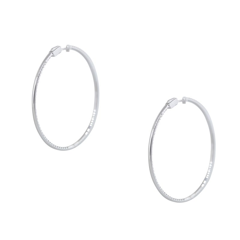 18k White Gold 1.92ctw Round Brilliant Cut Diamond Hoop Earrings