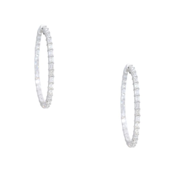 18k White Gold 7.0ctw Emerald Cut Diamond Hoop Earrings