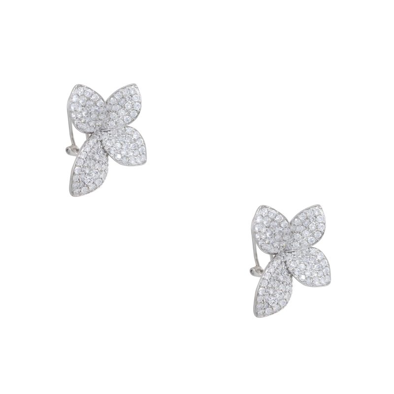 18k White Gold 3.55ctw Pave Diamond Flower Earrings