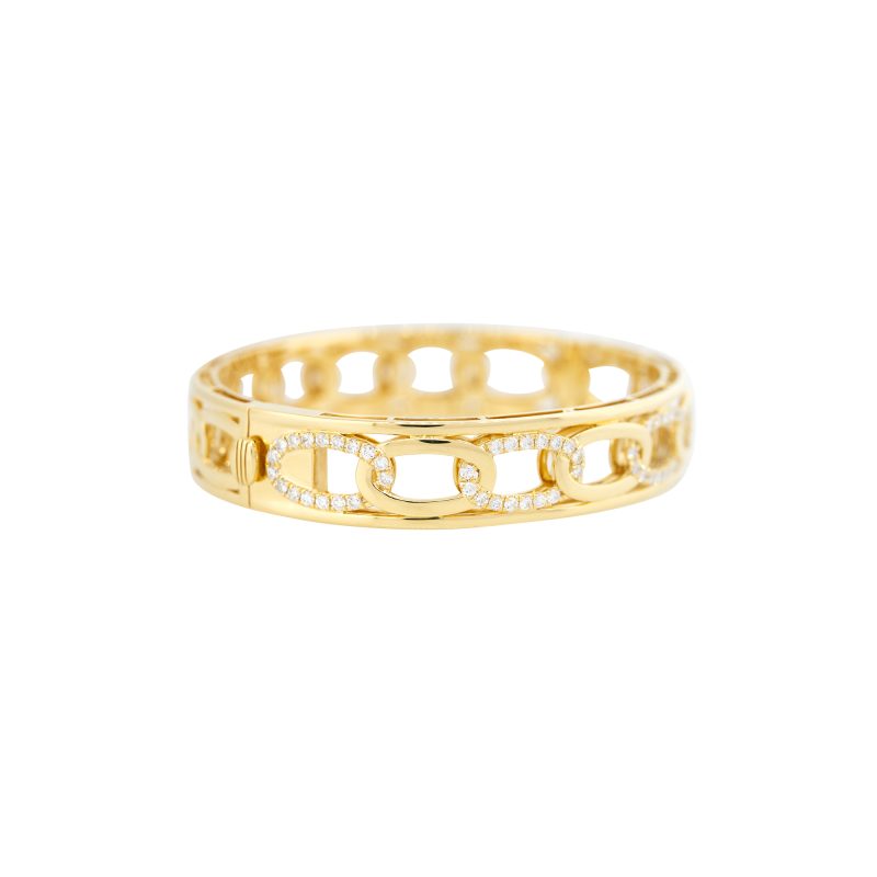 18k Yellow Gold 1.25ctw Open Link Diamond Bangle Bracelet