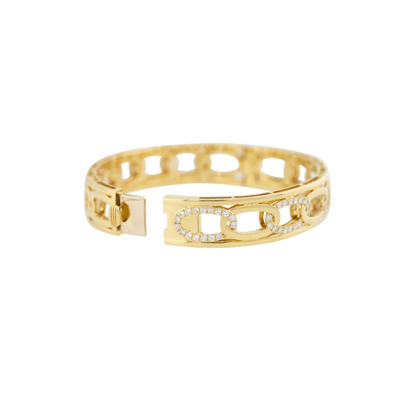 18k Yellow Gold 1.25ctw Open Link Diamond Bangle Bracelet