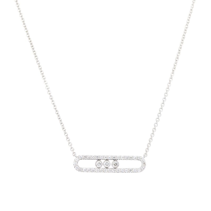 18k White Gold 0.70ctw Floating Diamond Oval Link Pendant Necklace
