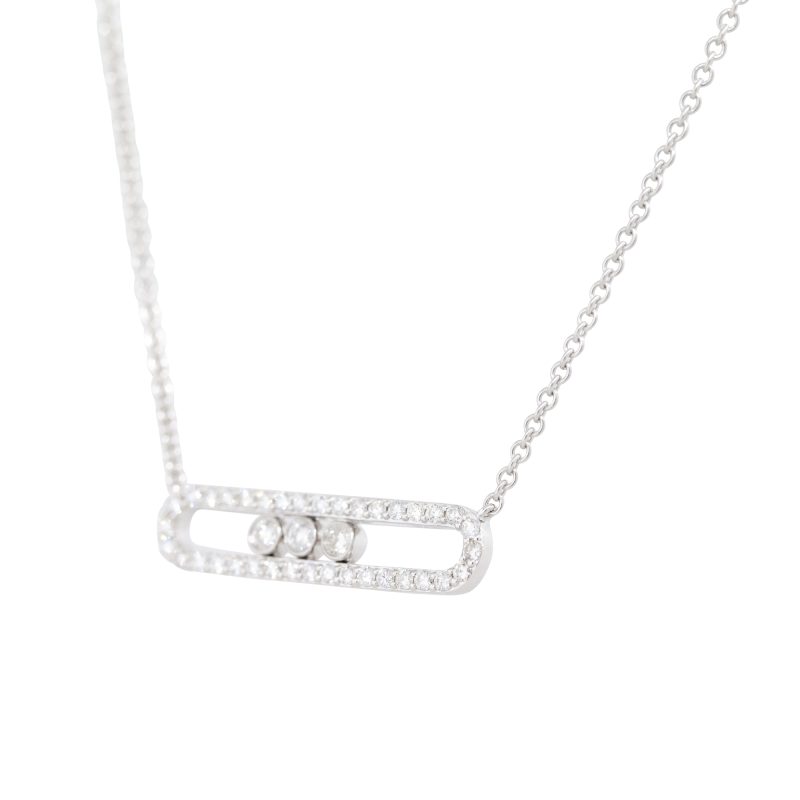 18k White Gold 0.70ctw Floating Diamond Oval Link Pendant Necklace