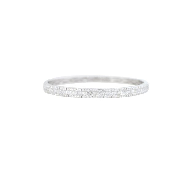 18k White Gold 2.42ctw Round Brilliant & Baguette Cut Diamond Bangle Bracelet