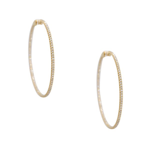 18k Yellow Gold 1.92ctw Round Brilliant Cut Diamond Large Hoop Earrings