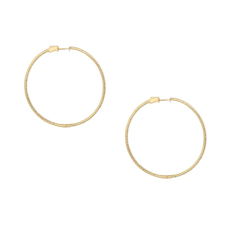 18k Yellow Gold 1.92ctw Round Brilliant Cut Diamond Large Hoop Earrings