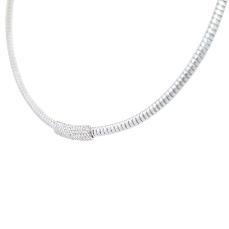 18k White Gold 0.60ctw Diamond Bar Ribbed Collar Necklace
