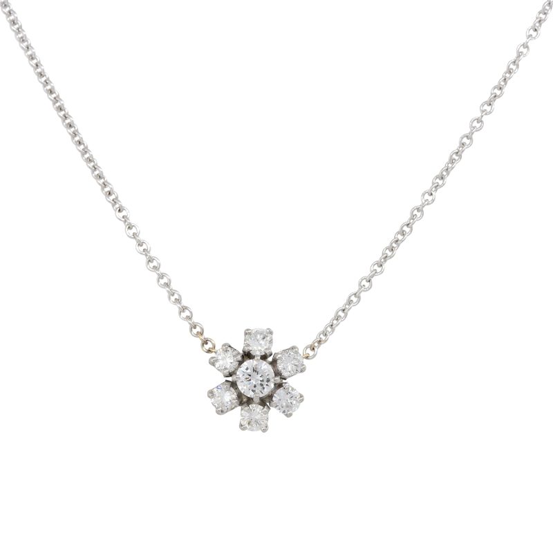 18k White Gold 0.50ctw 5 Diamond Flower Shaped Pendant Necklace