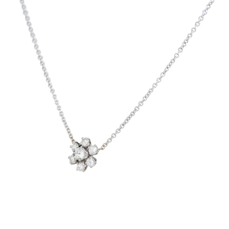 18k White Gold 0.50ctw 5 Diamond Flower Shaped Pendant Necklace