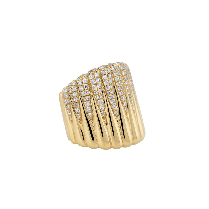 18k Yellow Gold 2.15ctw Diamond Wide Ribbed Band