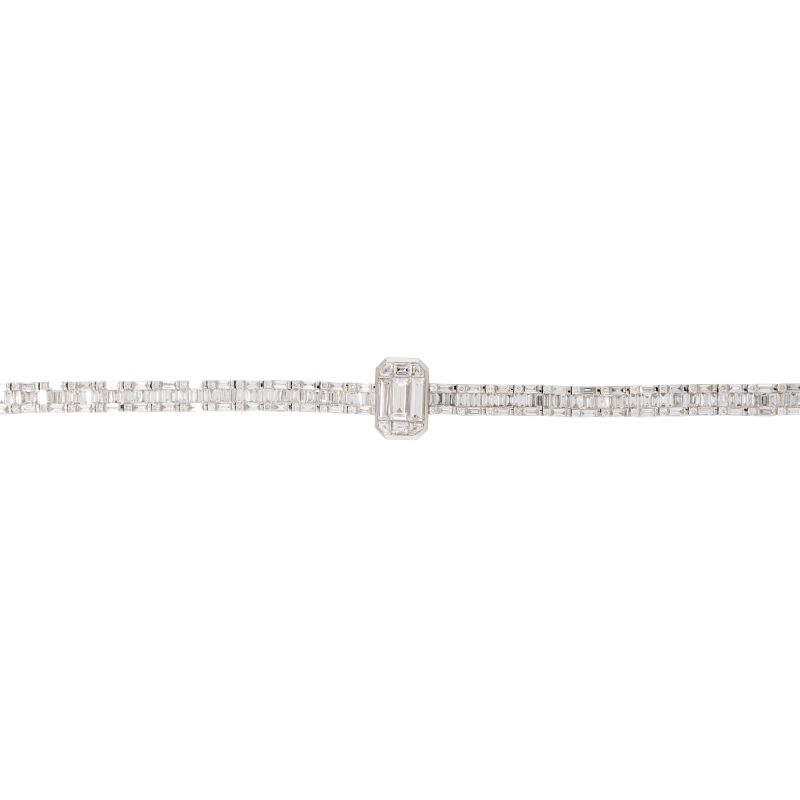 18k White Gold 6.27ctw Round Brilliant & Baguette Cut Diamond Station Bracelet