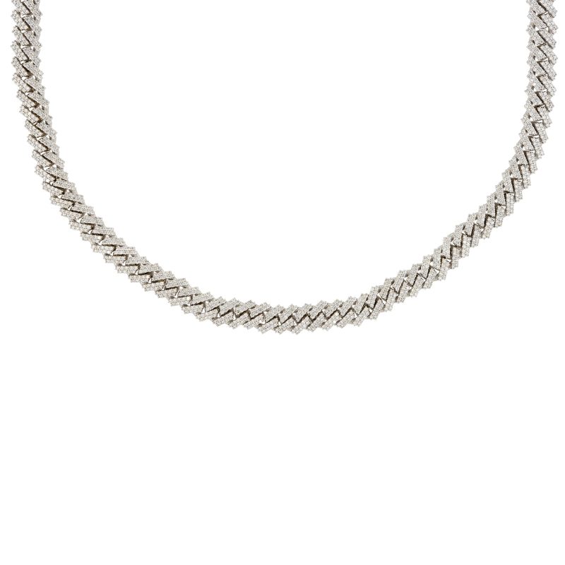 14k White Gold 19.1ctw Pave Diamond Cuban Link Chain Necklace