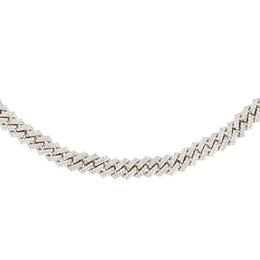 14k White Gold 19.1ctw Pave Diamond Cuban Link Chain Necklace