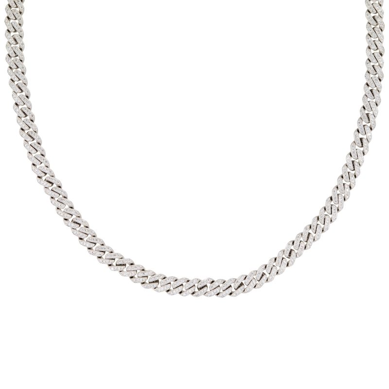 14k White Gold 6.5ctw Pave Diamond Cuban Link Chain Necklace
