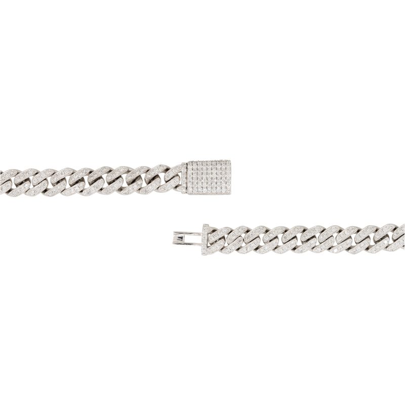 14k White Gold 6.5ctw Pave Diamond Cuban Link Chain Necklace