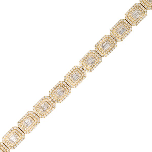 14k Yellow Gold 7.6ctw Baguette & Round Brilliant Cut Diamond Bracelet