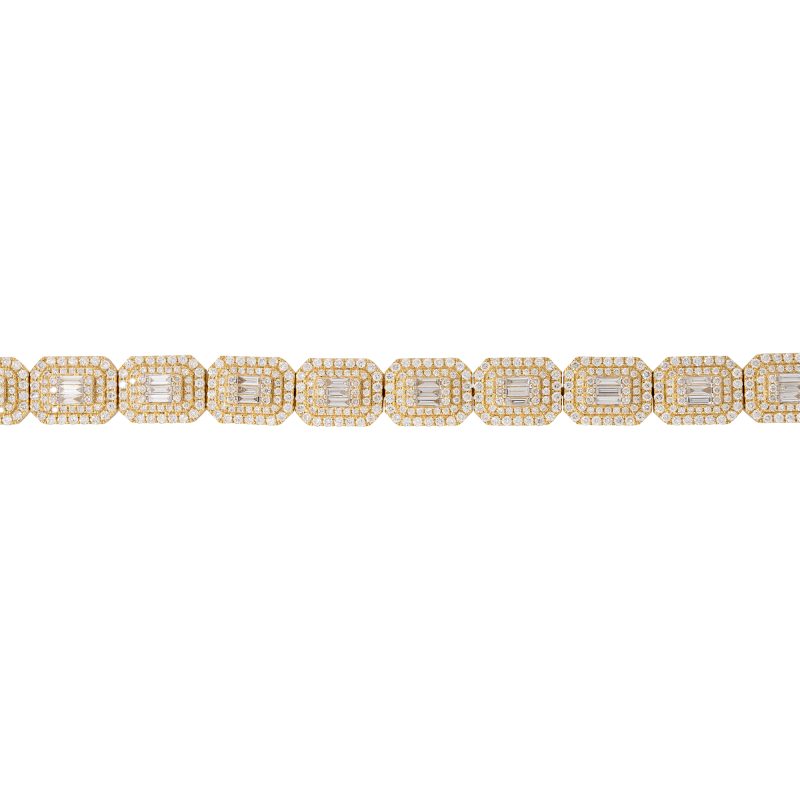 14k Yellow Gold 7.6ctw Baguette & Round Brilliant Cut Diamond Bracelet