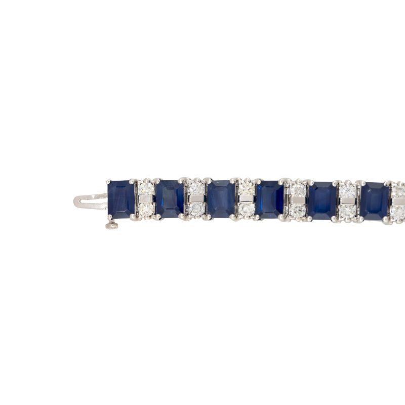 14k White Gold 23.15ct Emerald Cut Sapphire & 3.7ct Round Brilliant Cut Diamond Bracelet