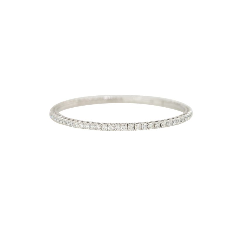 14k White Gold 4ctw Round Brilliant Cut Diamond Flexible Bangle Bracelet