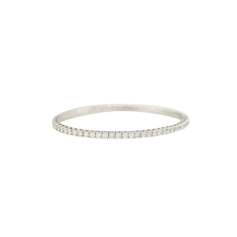 14k White Gold 4ctw Round Brilliant Cut Diamond Flexible Bangle Bracelet