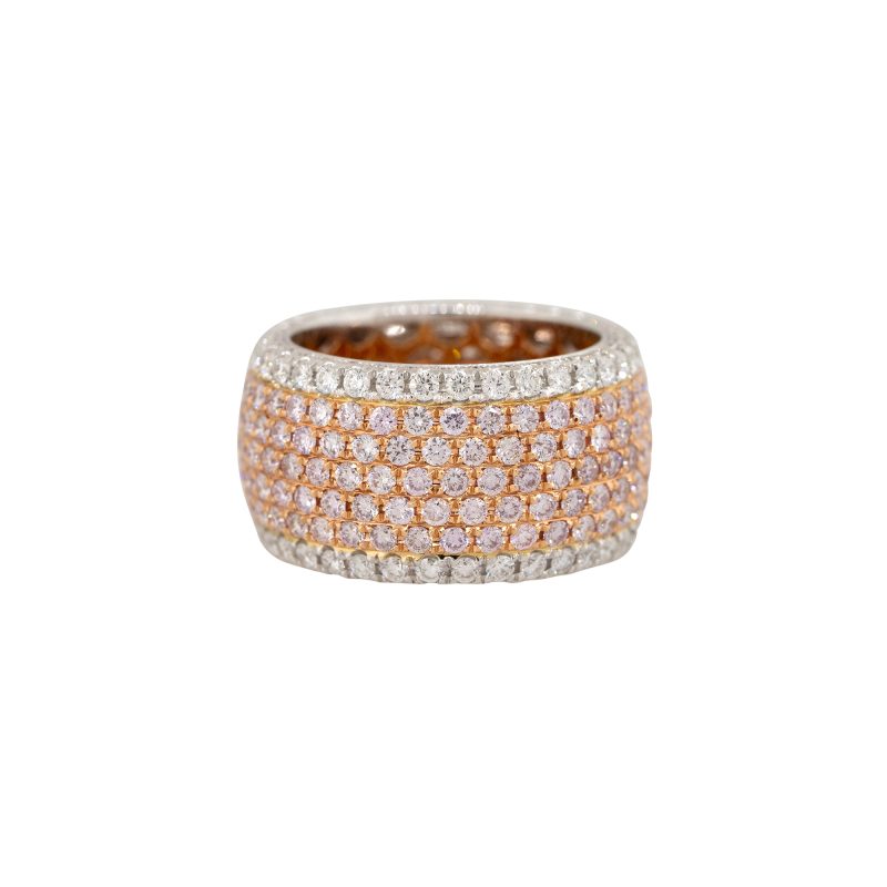 18k White Gold 2.99ct Pink & 1.19ct White Pave Diamond Band Ring