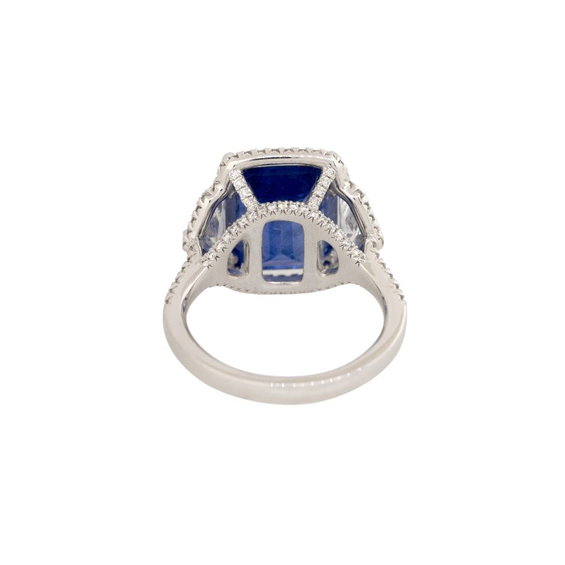 GIA Certified Platinum 9.96ct Cushion Cut Sapphire & 1.2ct Diamond Ring