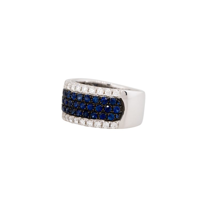 14k White Gold 1.23ct Sapphire & 0.58ct Pave Diamond Wide Ring