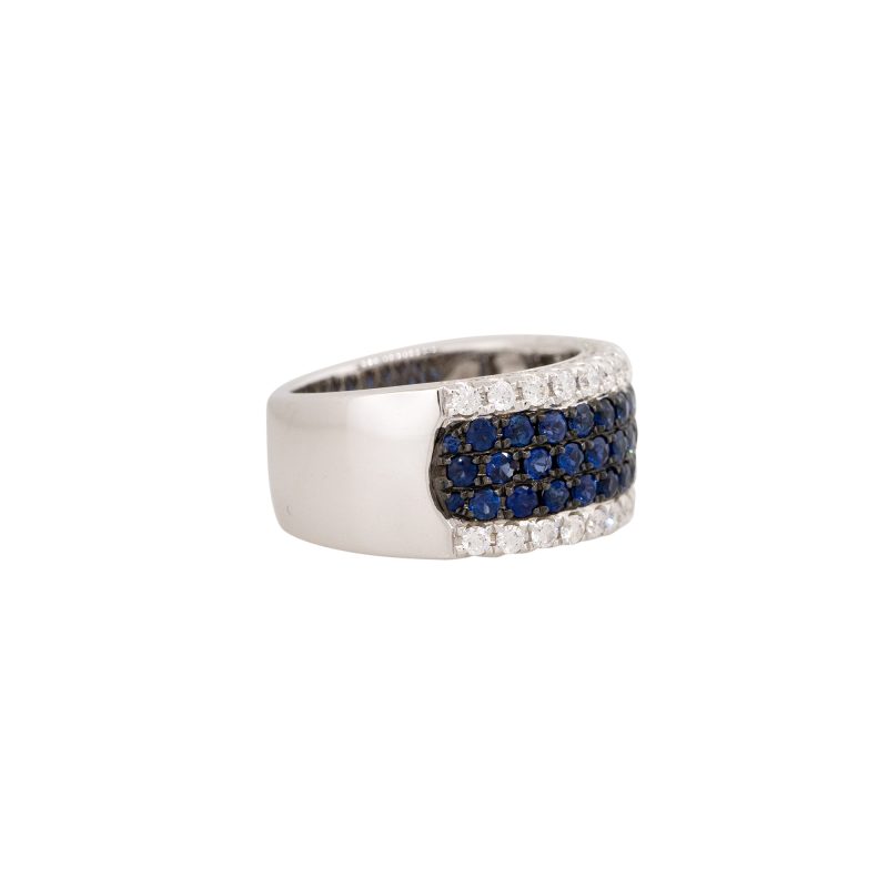 14k White Gold 1.23ct Sapphire & 0.58ct Pave Diamond Wide Ring