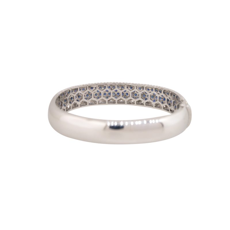14k White Gold 5.45ct Sapphire & 1.53ct Pave Diamond Bangle Bracelet