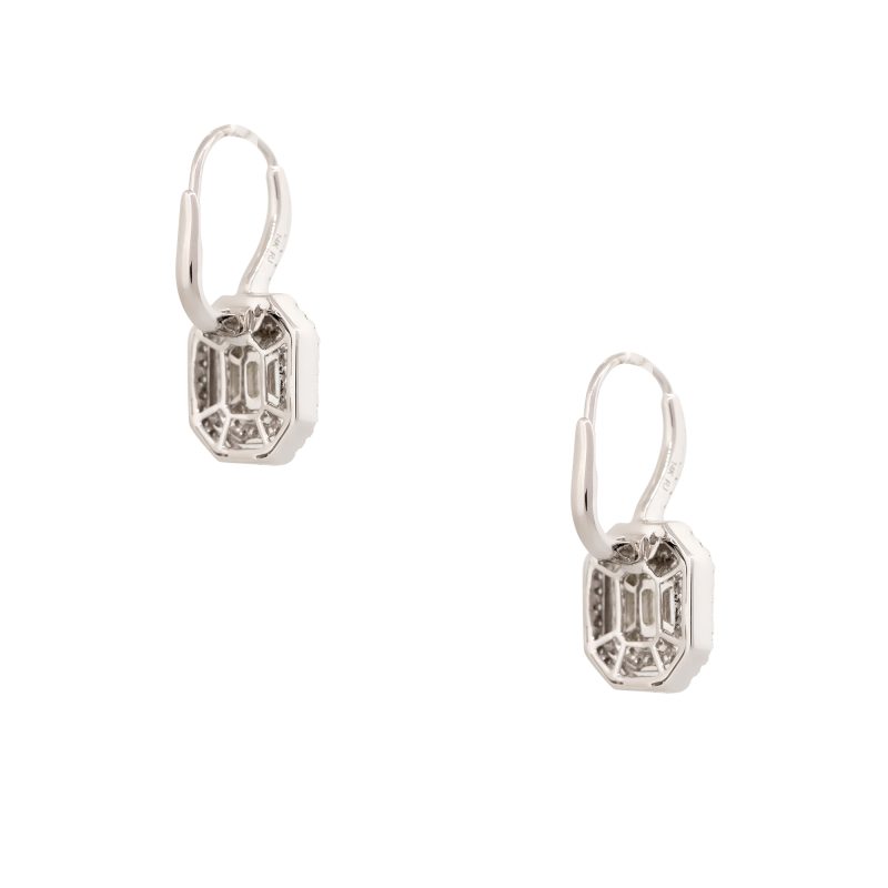 14k White Gold 1.29ctw Diamond Mosaic Double Halo Square Earrings