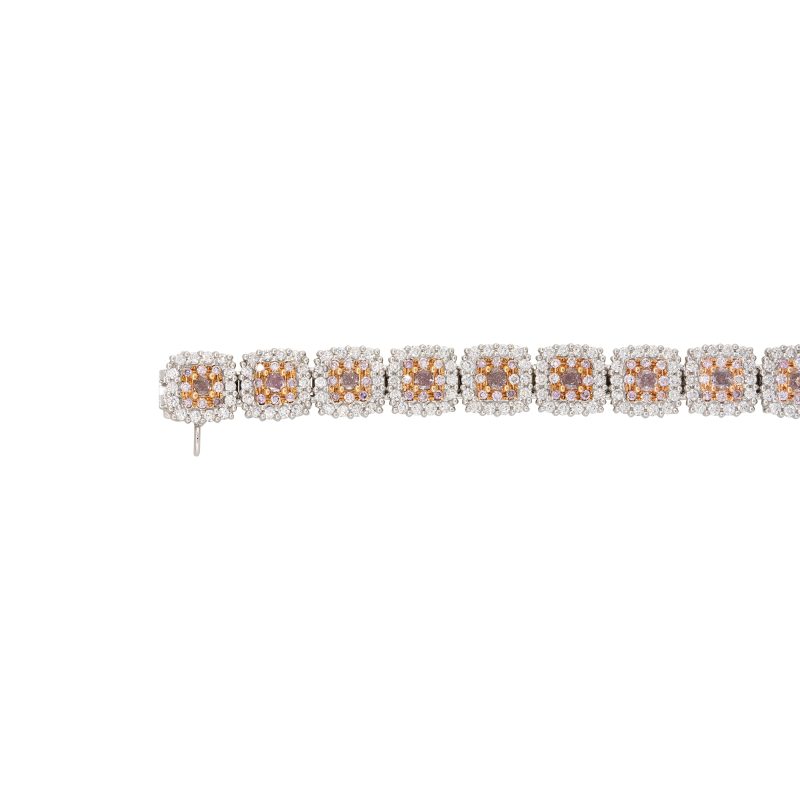18k White & Rose Gold 3.4ct Pink Diamond & 3.84ct White Diamond Halo Bracelet