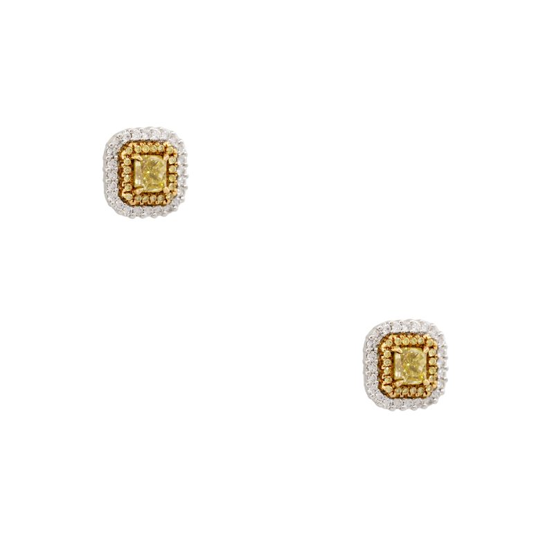 2.70ct Fancy Yellow Radiant Cut Diamond Halo Earrings – Mark Broumand