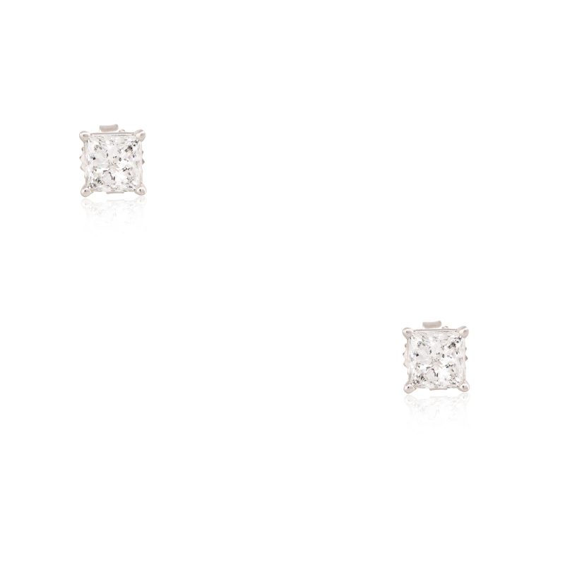 14k White Gold 2.29ctw Princess Cut Diamond Stud Earrings