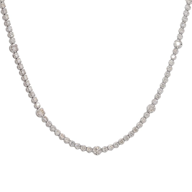 14k White Gold 10.83ctw Round Brilliant Cut Diamond Extra Long Tennis Necklace