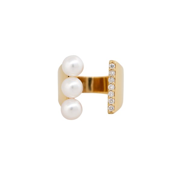 18k Yellow Gold 3 Pearl 0.10ct Round Brilliant Cut Diamond Disconnected Ring