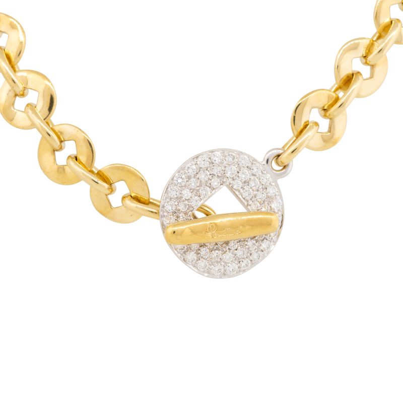 Pomellato 18k Yellow Gold 1ctw Pave Diamond Disk Link Chain Necklace